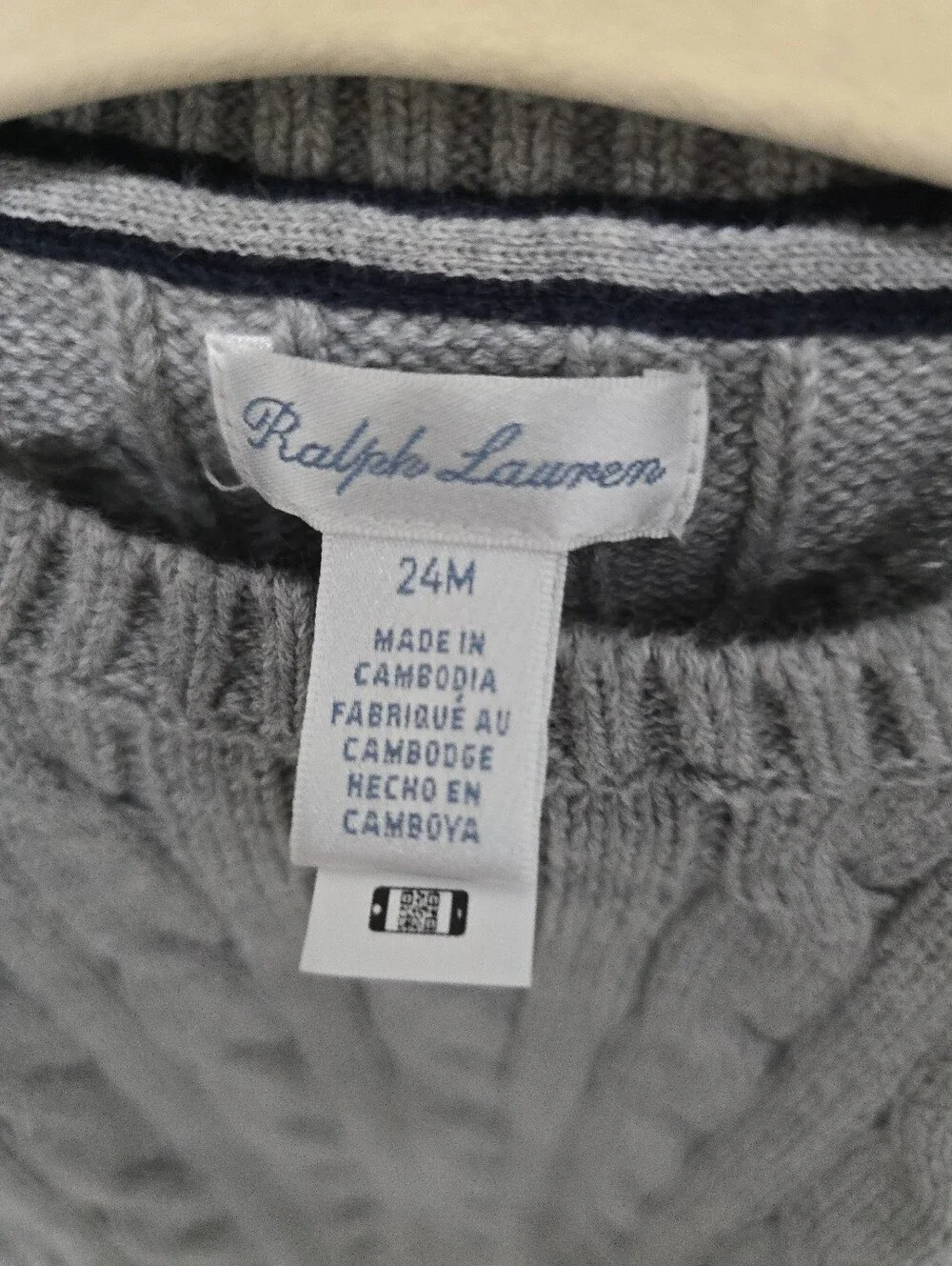 Ralph Lauren Light Gray Cable Knit Crewneck Sweater 24 Months